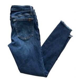 Joes Jeans Womens Sz 25 High Waist Jeans Button Fly Dark Wash Frayed Hem Stretch